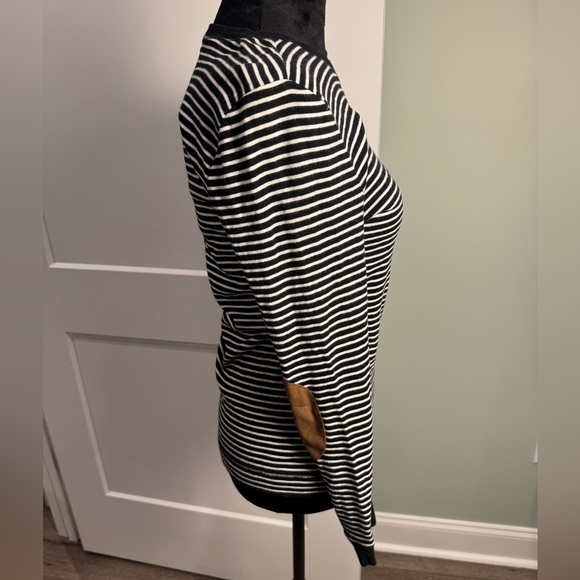 Lauren Ralph Lauren Black White Striped Shoulder Zip Elbow brown Patch Shirt - Picture 4 of 12